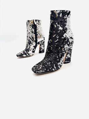 Jimmy Choo Black Silver Sequin Embellished Party Booties EU 35.5